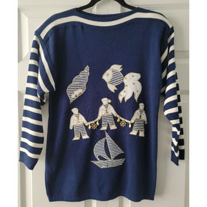 Amelia Austin Women's SZ Small VTG Sailor Fish Sea Navy Embroidered Knit Sweater